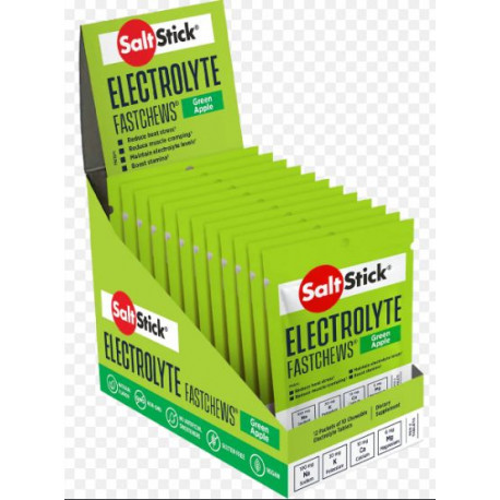 Pack de pastilles electrolyte à croquer SALTSTICK Fastchew - Saveur Pomme Verte - 12 sachets de 10 pastilles