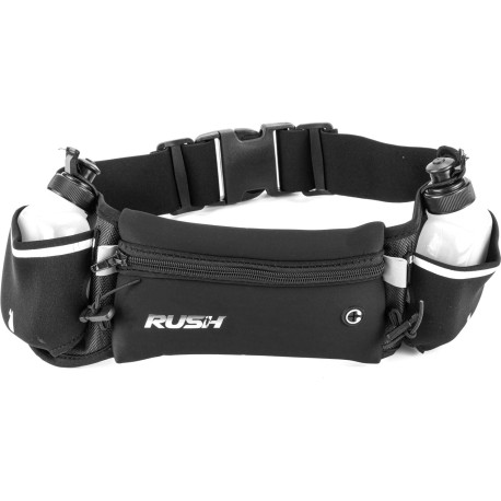 Ceinture RUSH H2O RUNNING BELT - BLACK - Ceinture extensible Running avec 2 bidons et porte gels, nutrition, telephone ...