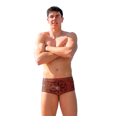 SWEAMS TRUNKS MANDALA ORANGE -NAVY - Boxer Natation Homme