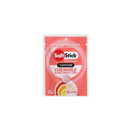 Pack de pastilles electrolyte à croquer SALTSTICK Fastchew - Saveur Citrus Burst + CAFFEINE - 12 sachets de 10 pastilles