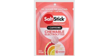 Pack de pastilles electrolyte à croquer SALTSTICK Fastchew - Saveur Citrus Burst + CAFFEINE - 12 sachets de 10 pastilles
